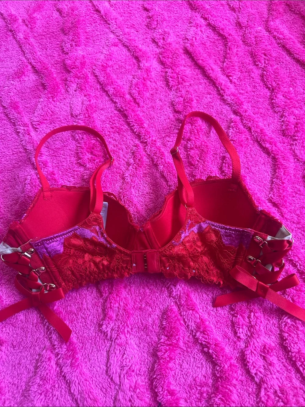 Red & Purple Lace corset detail Bra